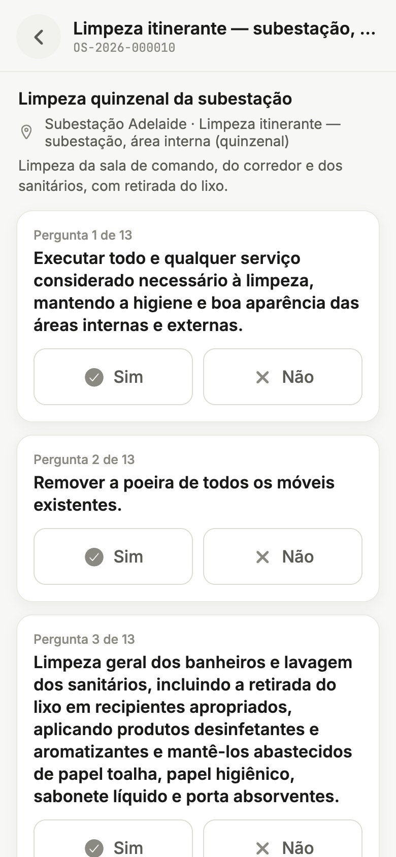 2. Perguntas do checklist