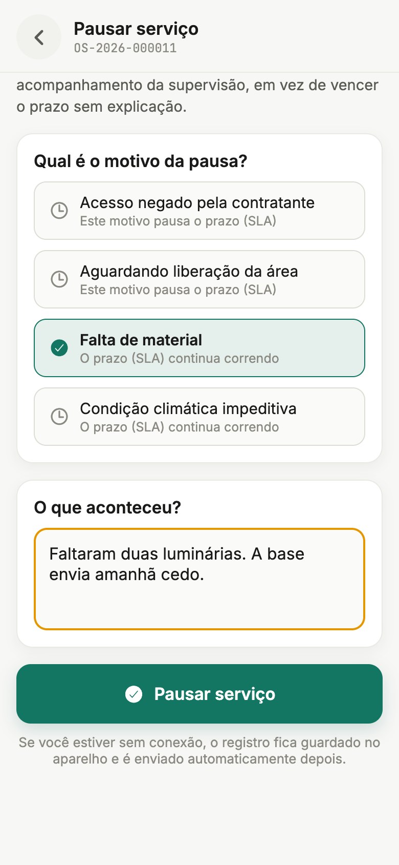 1. Registro feito sem sinal
