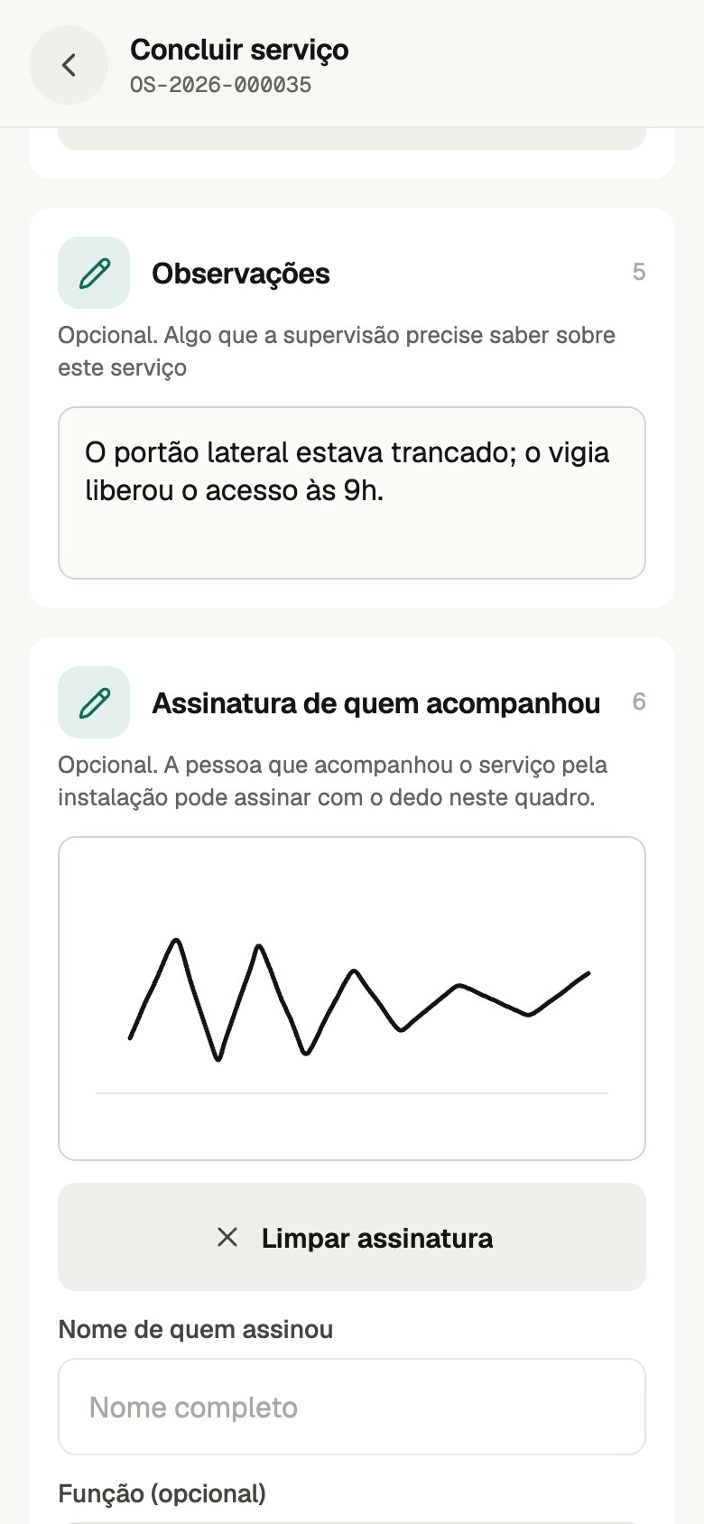 6. Assinatura no quadro